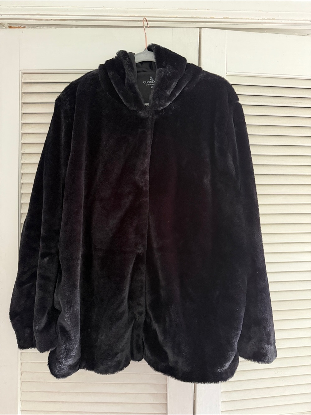 Cuddl Duds Plush Faux Fur Hooded Jacket - Black XL